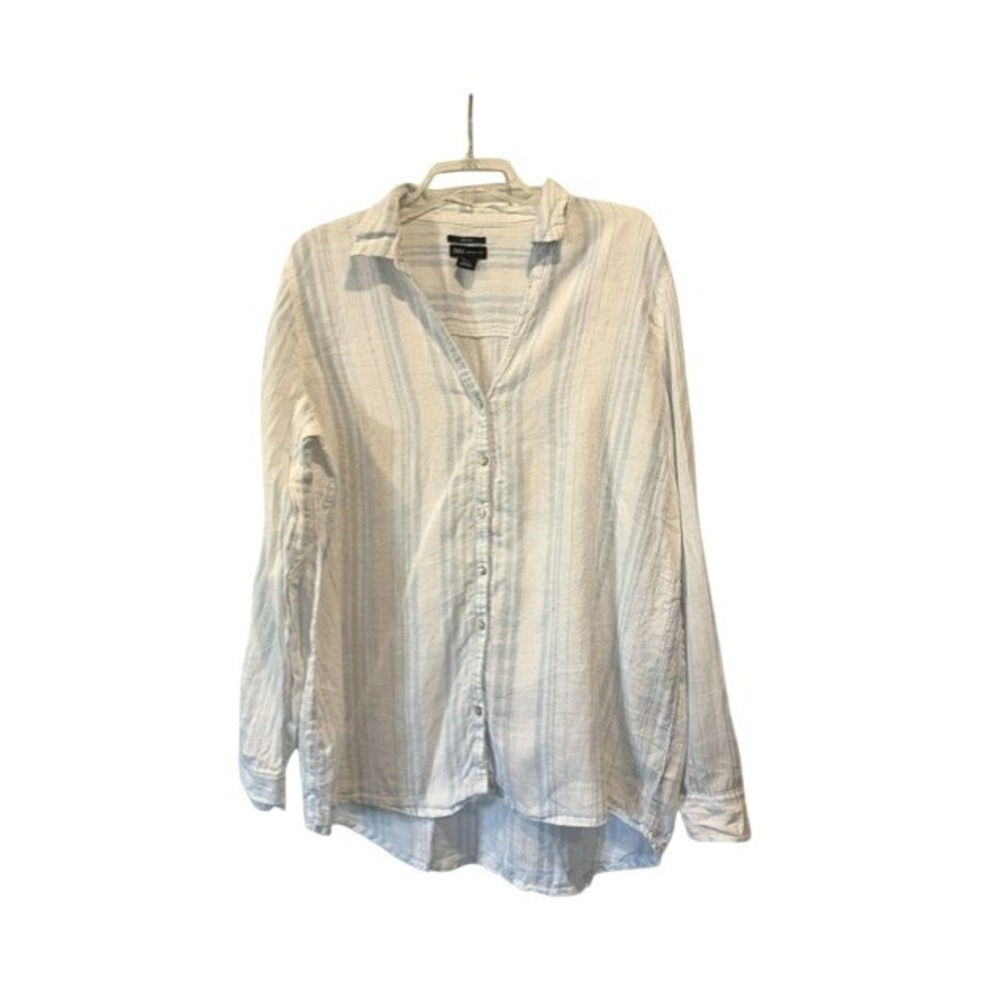 Jones New York Womens Linen Striped Button Down Lagenlook Roll Sleeve Shirt XL